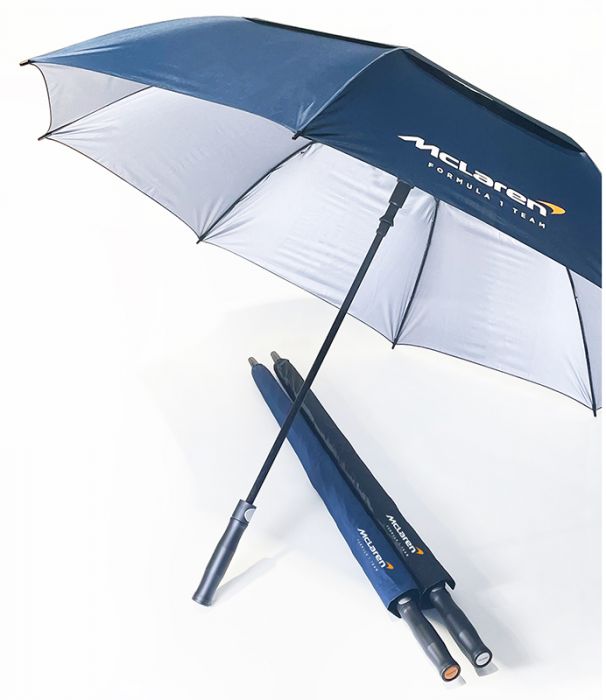 Inzet Voorganger kan niet zien golf paraplu bedrukken met uw logo op het doek en in handvat
